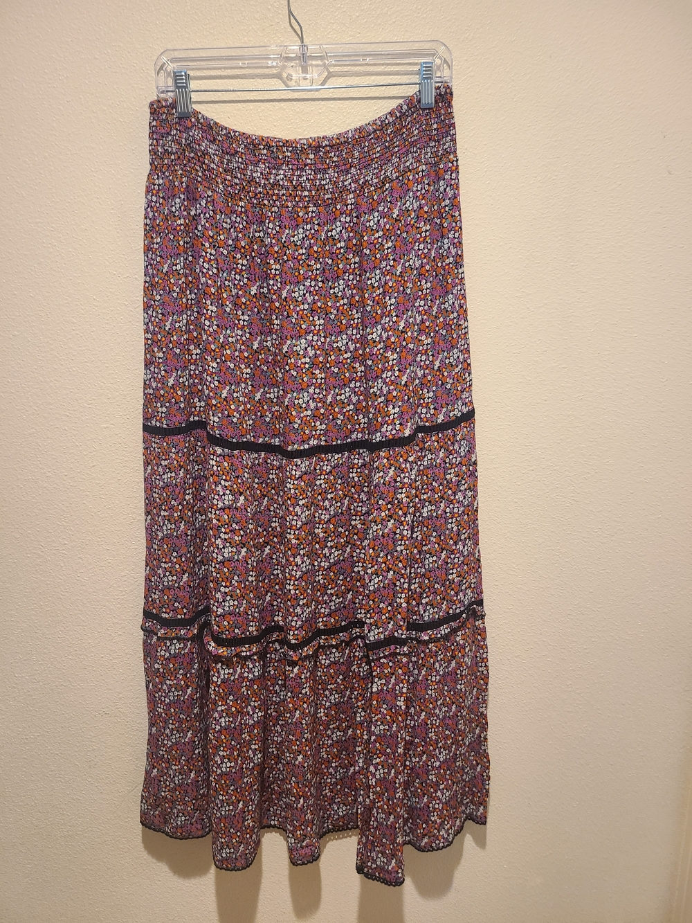 Floral Tiered Maxi Skirt with Smocked Waist in Pink and Orange - Picture 5 of 5